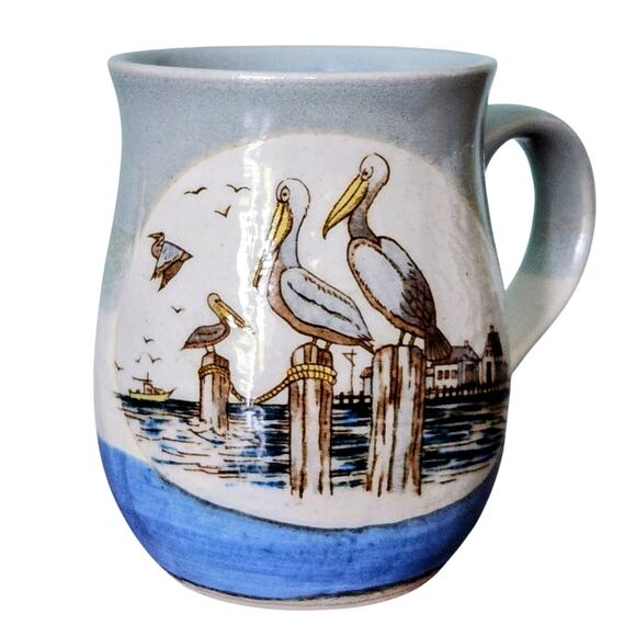 Vintage 1970s Otagiri Pottery Coffee Mug – Handcrafted Ceramic Harbor Scene - Picture 4 of 9